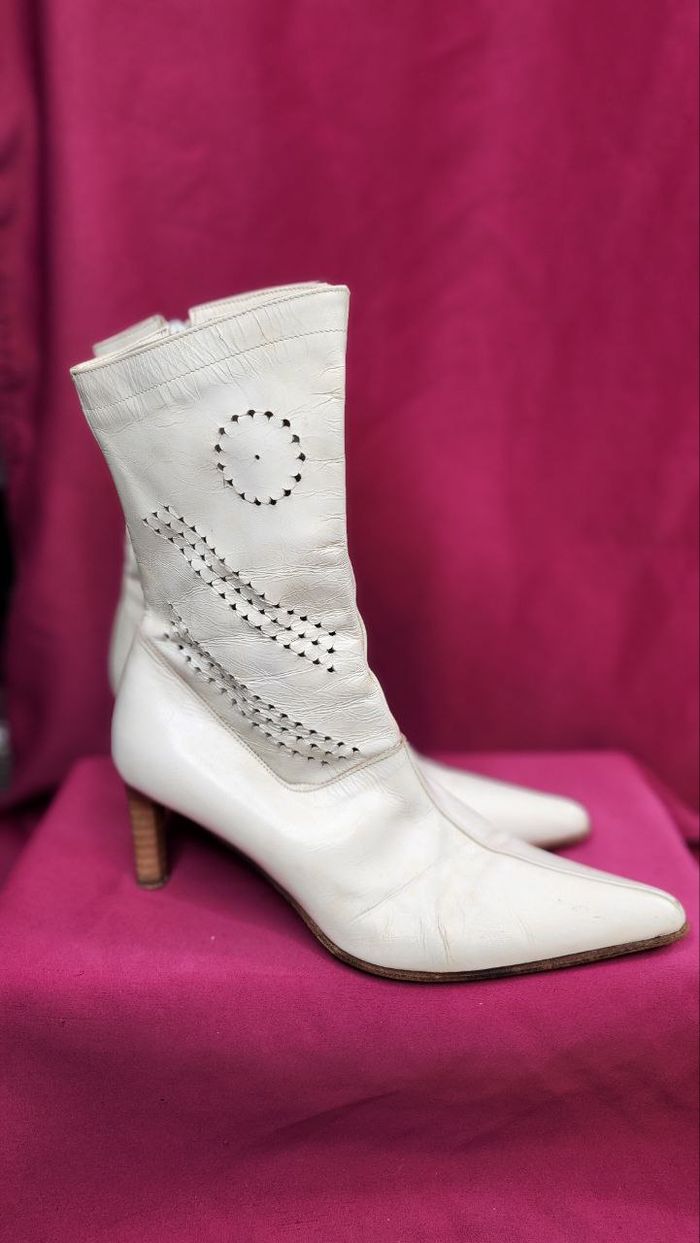 Bottes Vintage Italiennes Volpino en Cuir Blanc – Élégance Rétro Rare et Intemporelle - photo numéro 3