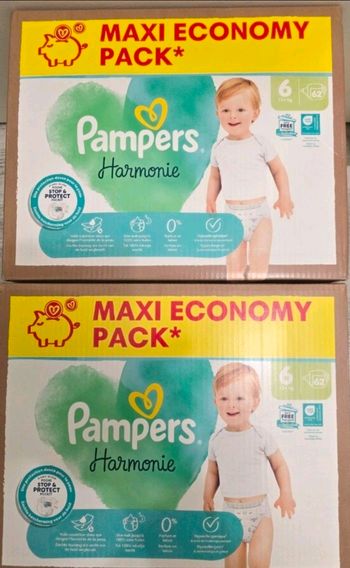 🍼 Pampers Harmonie – Taille 6 (+13 kg) – Lot 2x62 couches – Neuf