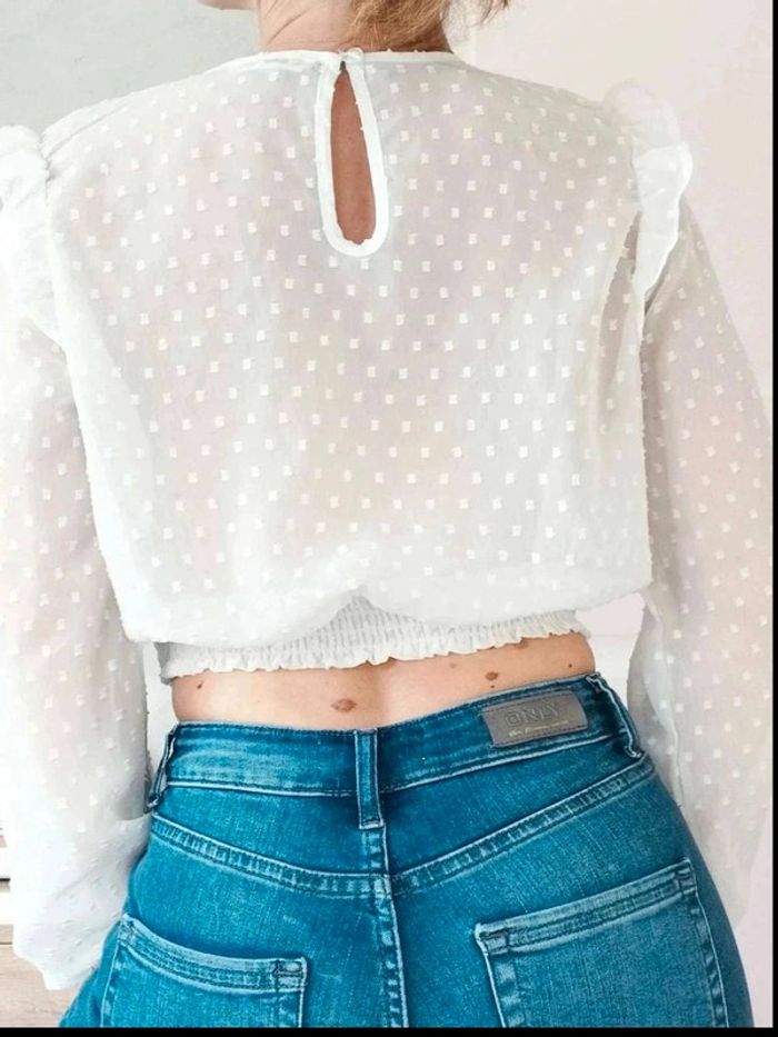 Blouse  courte  écrue  pois et  smock  -  Jennyfer  -  S  -  Parfait  état - photo numéro 2