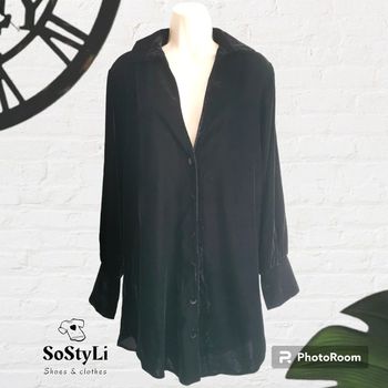 Mini robe chemise en velours noir Taille 34 Asos