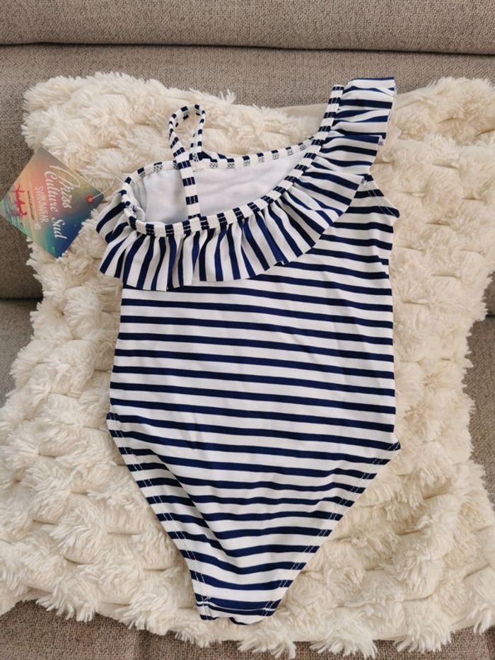 Maillot de bain 1 pièce rayé bleu marine et blanc 1 ananas doré enfant fille Miss culture sud 2 ans - photo numéro 3