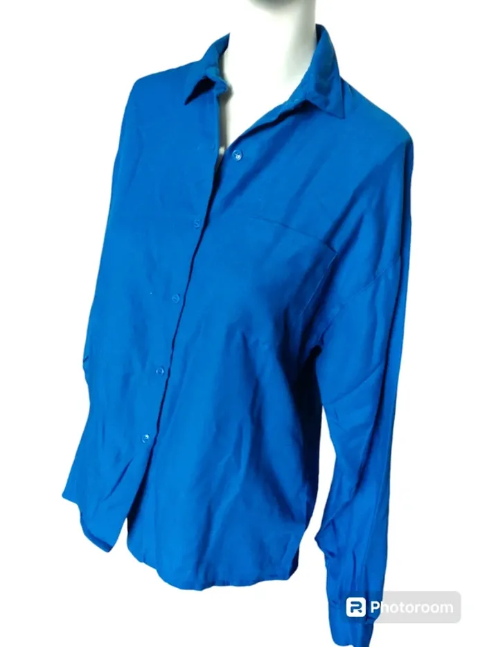 Chemisier chemise top tunique printemps automne bleu électrique roi vintage mixte