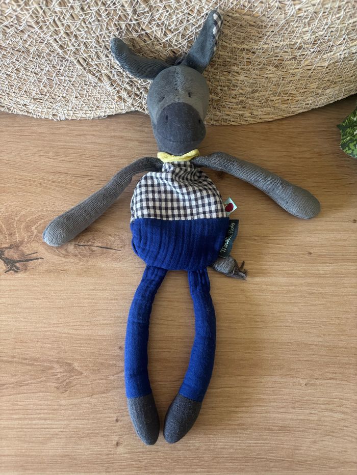 Doudou âne Anatole pomme des bois bleu gris grelot moulin roty - photo numéro 2