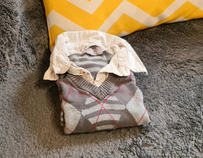 Pull fin gris à carreaux garçon taille 3 ans Boboli