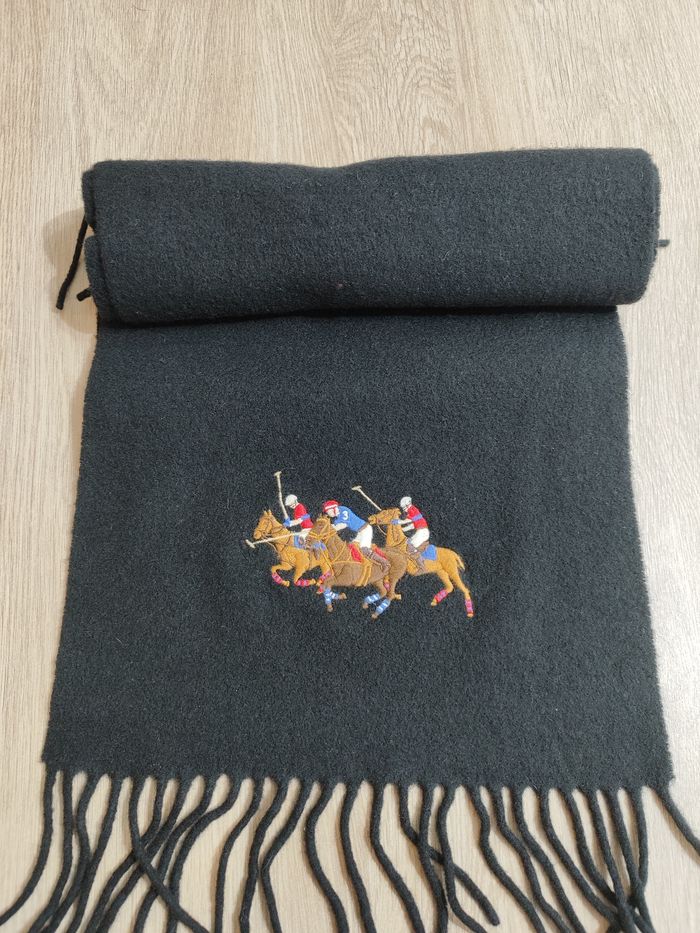 Écharpe en laine Ralph Lauren noir brodé - photo numéro 5