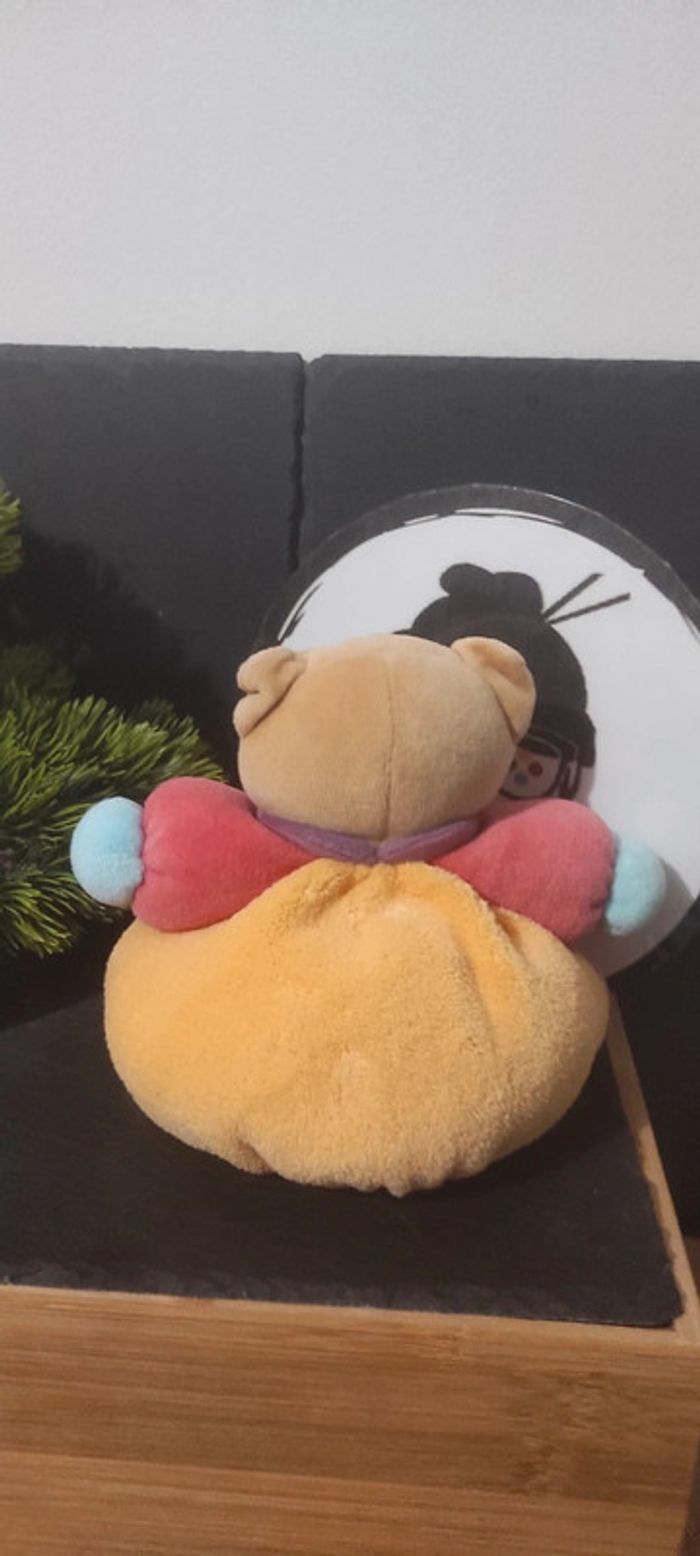 Doudou Lapin Kaloo orange rouge col mauve 17 cm bleu marron jaune Boule Peluche - photo numéro 2