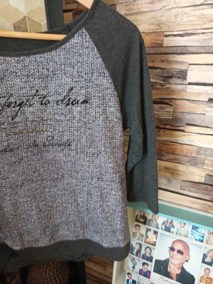 Tshirt manche 3/4 écriture gris - photo numéro 4