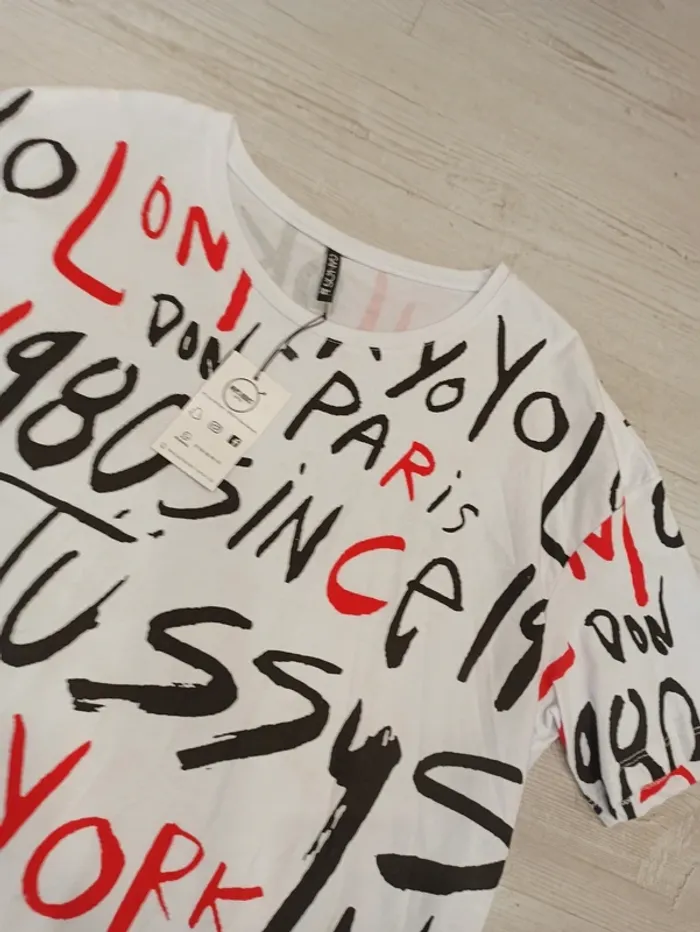 Tee shirt blanc imprimé rouge et noir homme xxl - photo numéro 2