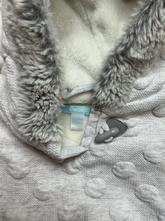 poncho à capuche gris doublé polaire 3 mois obaibi - photo numéro 6