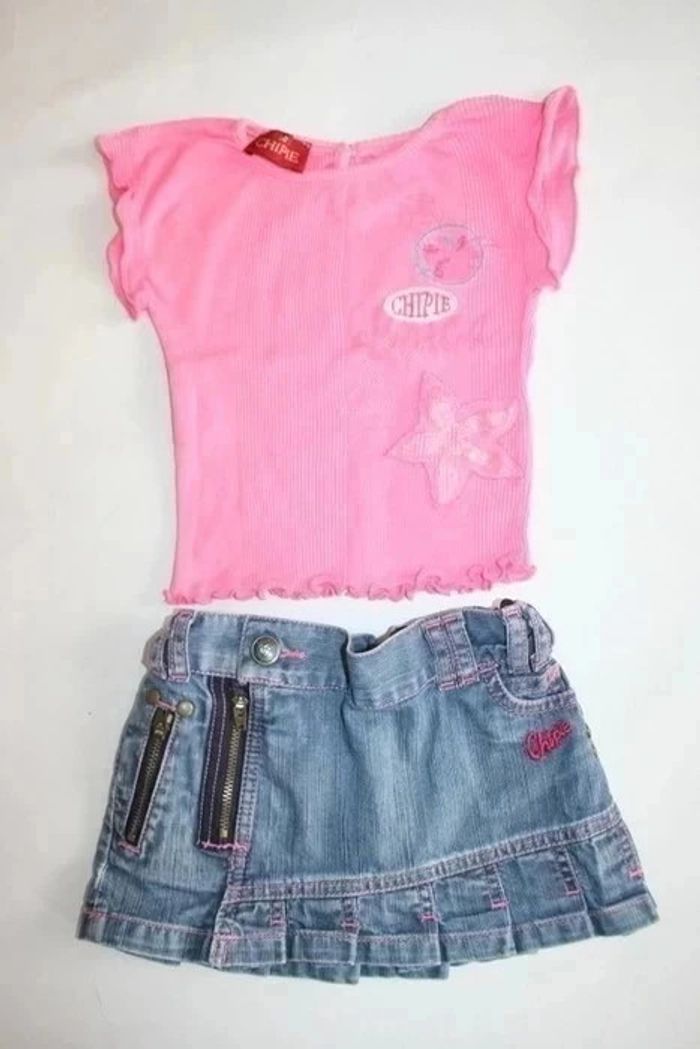 Ensemble Chipie tee shirt + jupe en jeans taille réglable 2 ans