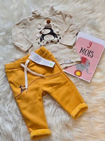 🤩😍💙 superbe ensemble sous pull ,pantalon molleton intérieur polaire 9 mois garçon 💙😍🤩