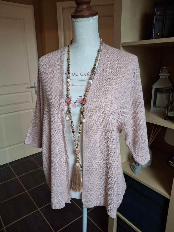 Gilet rose poudré mailles nid d'abeilles neuf
