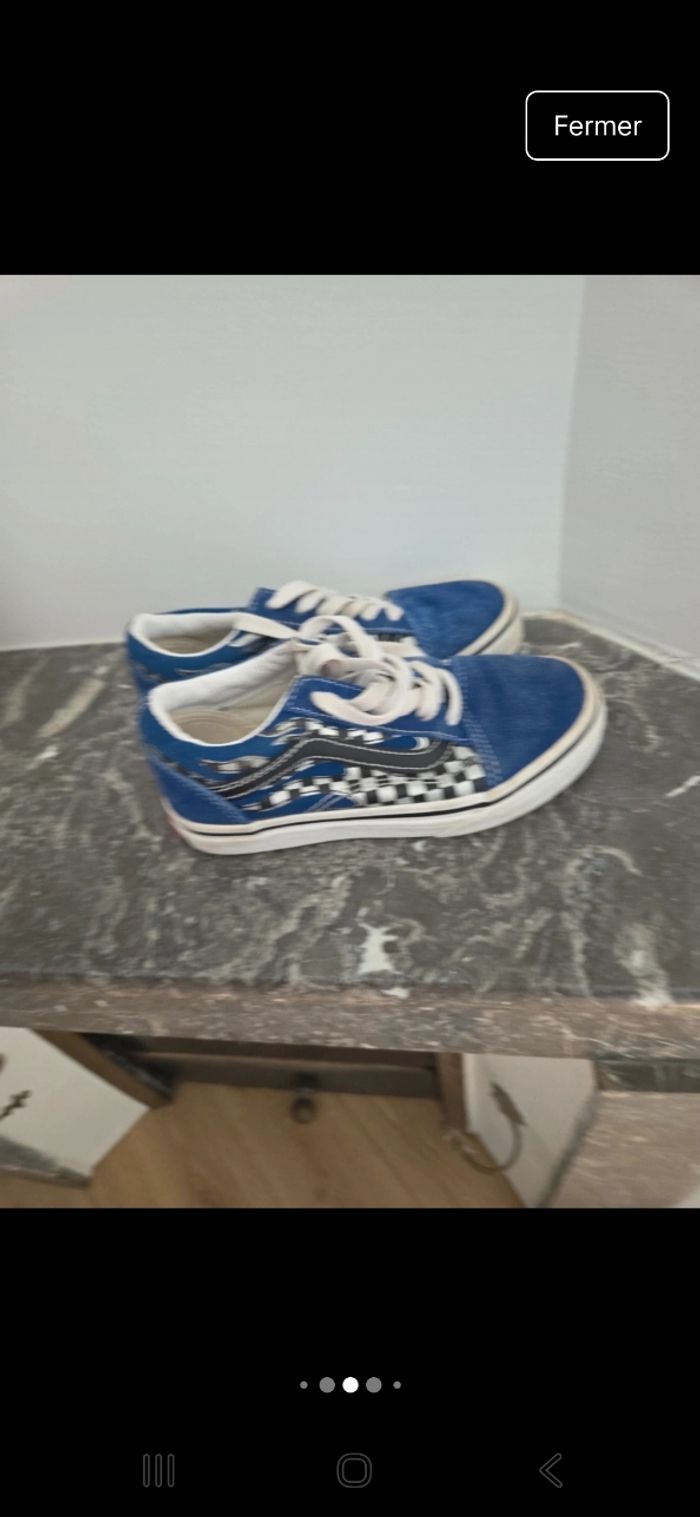 Baskets Vans bleues avec flamme et damier Taille 30.5 - photo numéro 5
