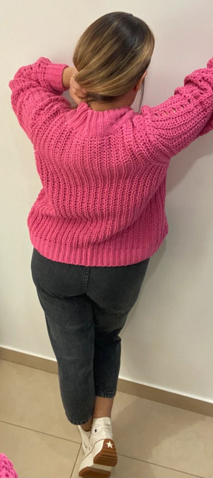 Superbe Pull Ample Rose Maille Chenille Ajourée Taille S Et Plus - photo numéro 8