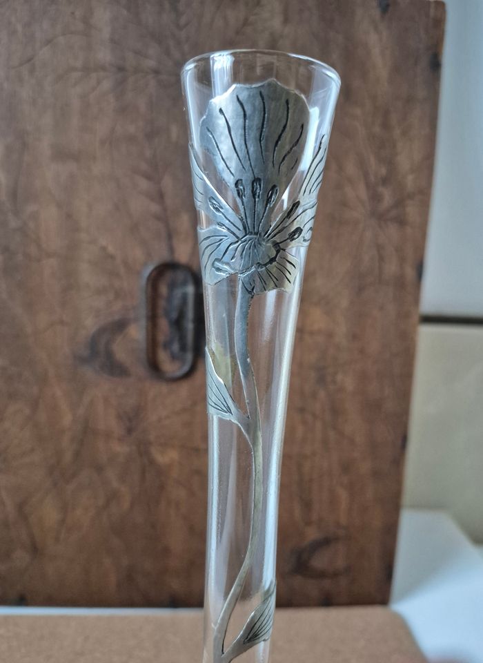 Soliflore en cristal et étain vintage - photo numéro 3