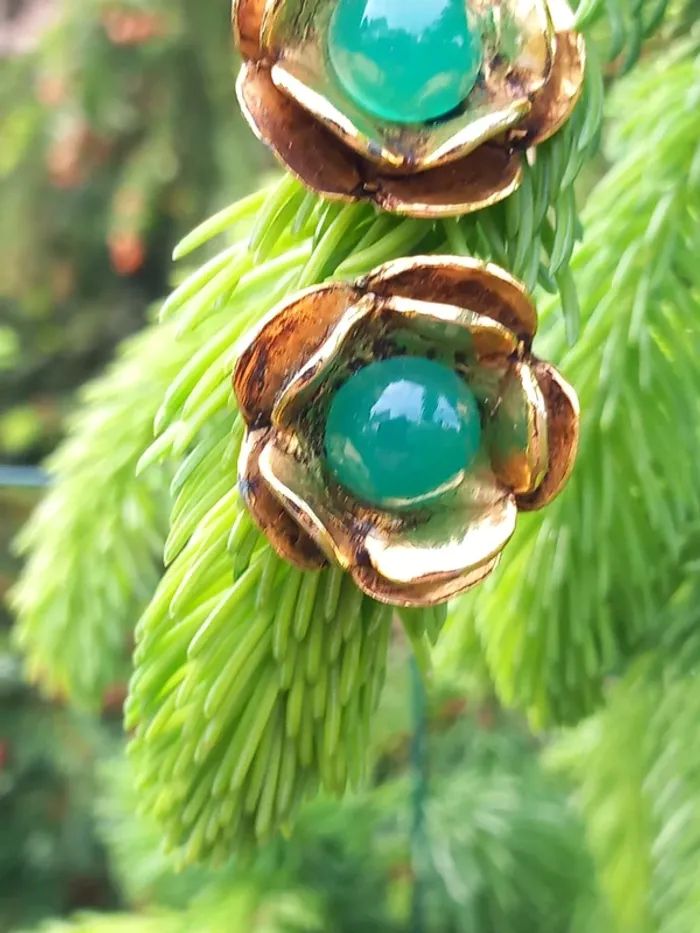 Boucles d'oreilles vintage à clip dorée et verte - photo numéro 5