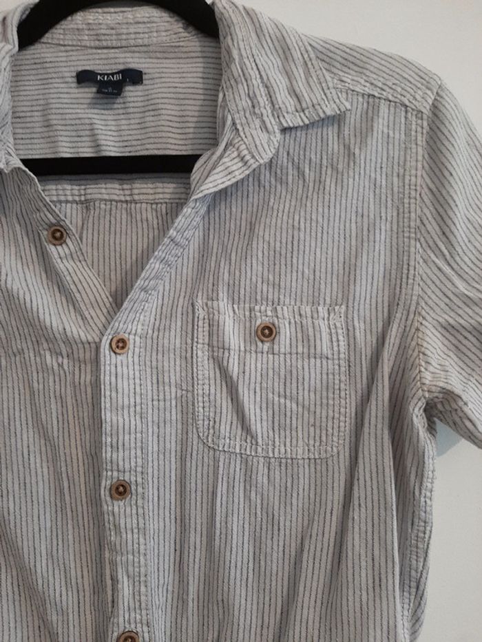 Chemise manche courte S blanche à rayure bleu - photo numéro 2