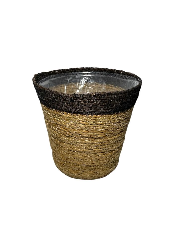 Cache-pot en jonc de mère marron Hauteur 20 cm, Longueur 14 cm Neuf