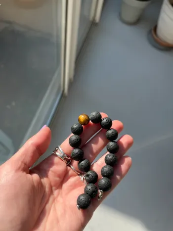 Bracelet pierre œil oeil de tigre et pierres volcaniques hippie bobo