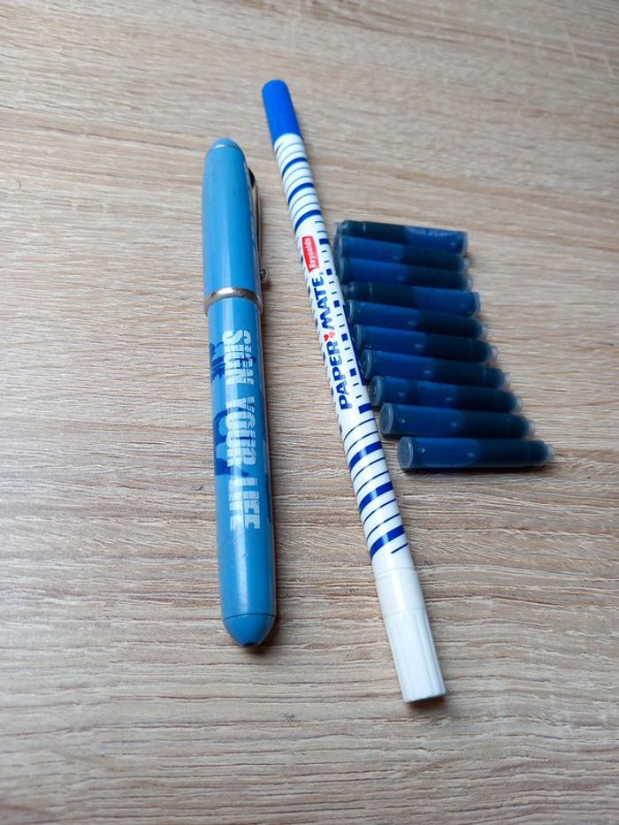😴stylo plume signYourLife/10cartouches encre +effaceur neuf