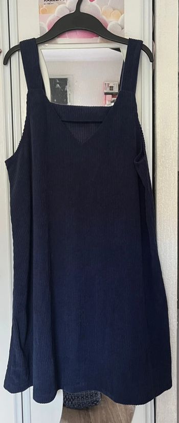 Robe salopette en velours côtelé, bleu marine, SHEIN, M