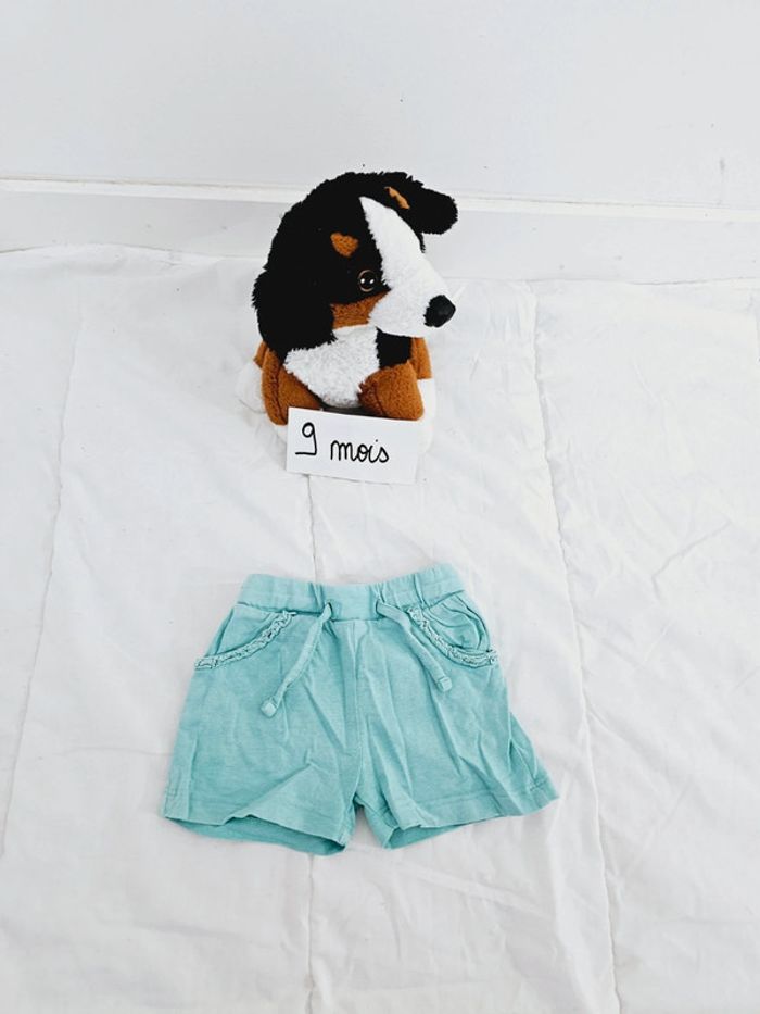 Short court été bleu clair bébé fille 9 mois