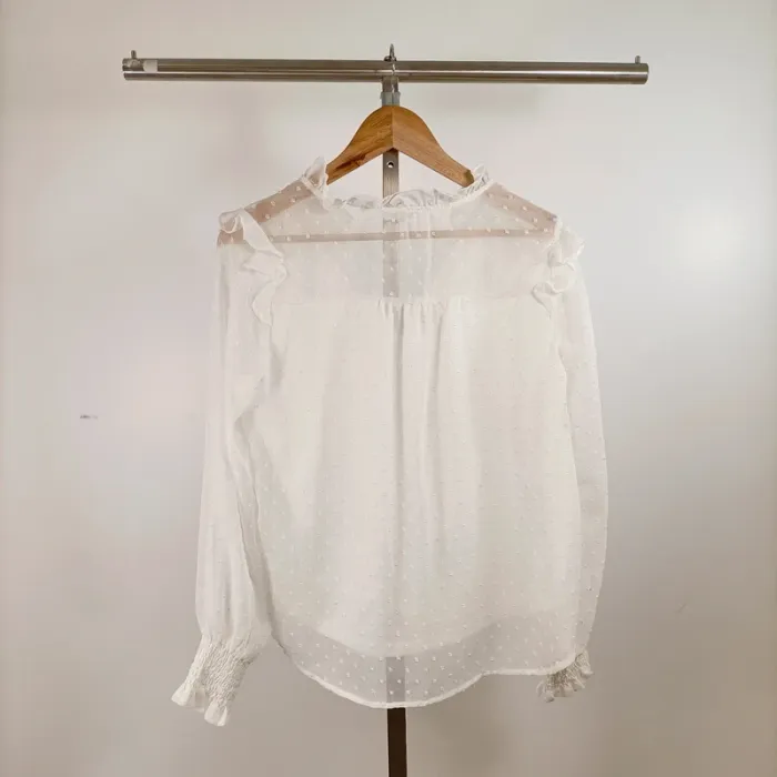 Blouse blanche romantique à plumetis transparents – Kilky Paris – taille M/L A1318 - photo numéro 8