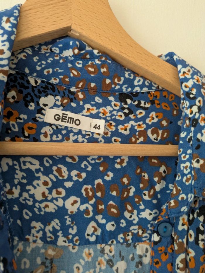 Magnifique haut blouse femme Gémo motifs bleu marron noir et blanc taille 44 - photo numéro 2