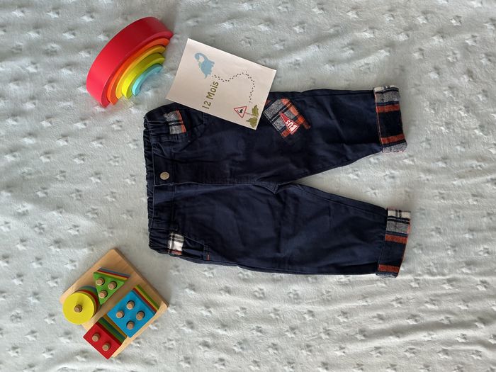 pantalon léger marine revers orange et blanc taille réglable 12 mois u tout petits - photo numéro 2