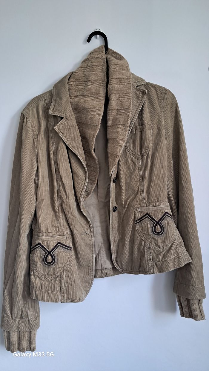 Blouson Veste Mexx Corduroy Beige Kaki Col Torsadé Taille 42 M/L