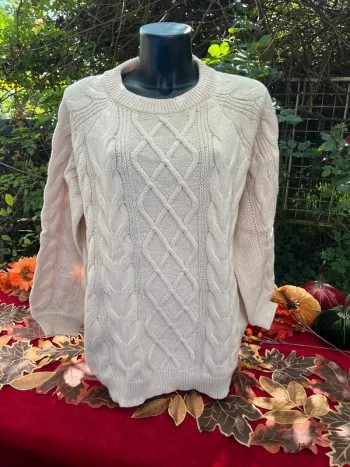 Pull torsadé beige crème  maille épaisse col rond confort 2XL