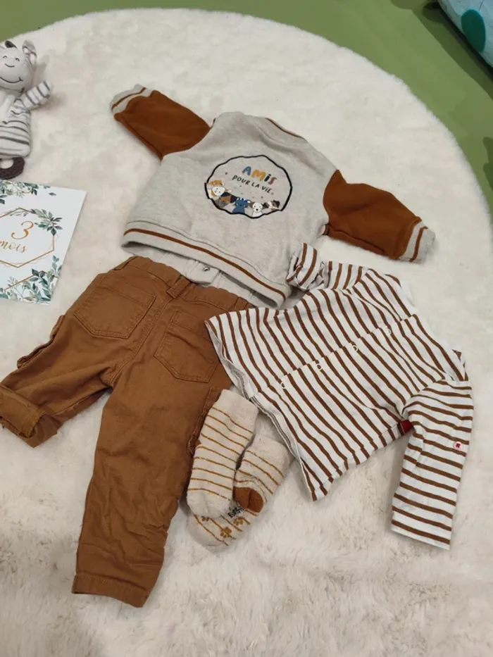Ensemble 3 pièces 3 mois marron beige - photo numéro 6
