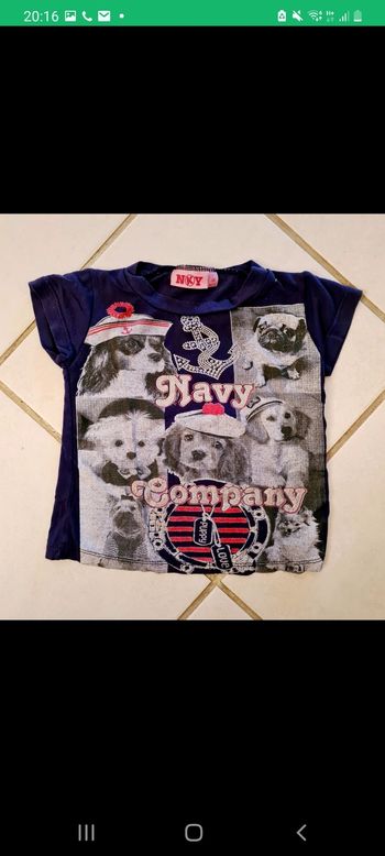 Tee shirt bleu marine brillant motif chien 3 ans