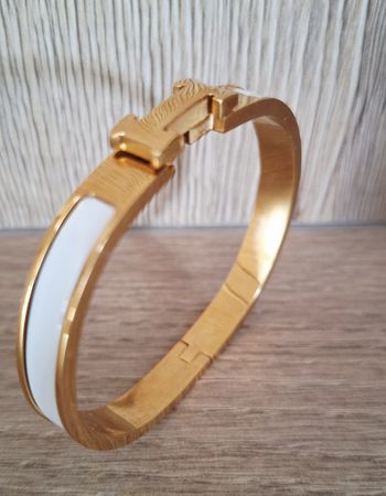 Bracelet jonc acier inoxydable doré et blanc - taille 18 cm