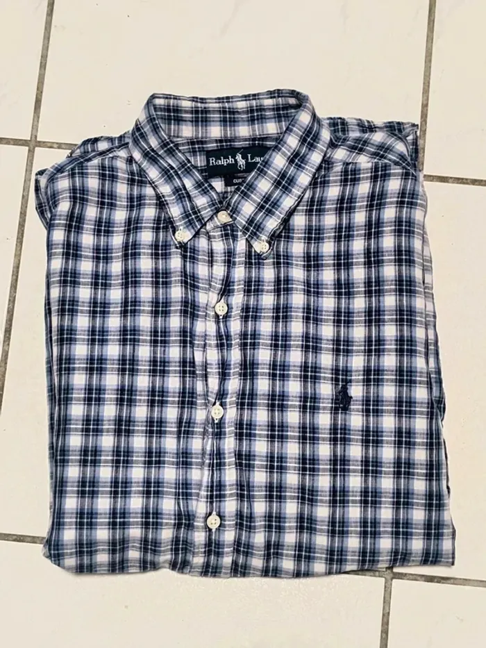 Chemise Ralph Lauren à carreaux bleu vintage Y2K – Custom Fit – Homme L - photo numéro 10