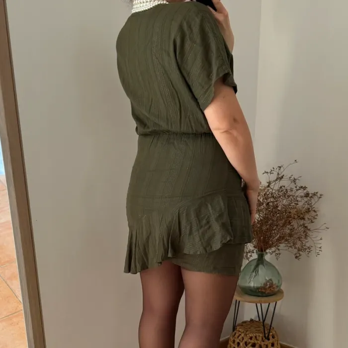 Robe Kaki Berenice avec Volants et Lurex - photo numéro 2