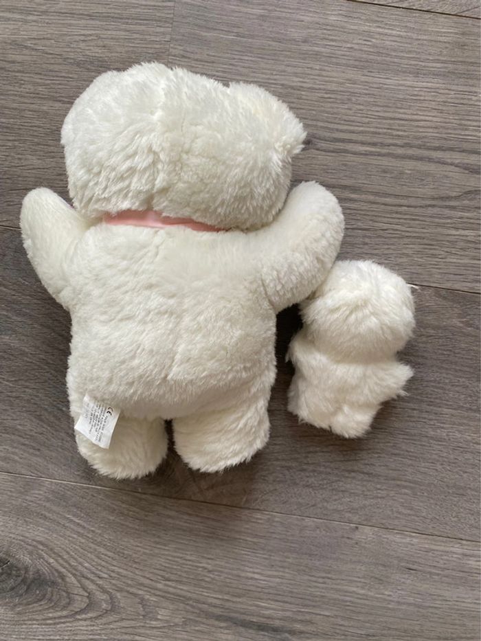 Ours en peluche beige clair blanc crème et son bébé - photo numéro 2