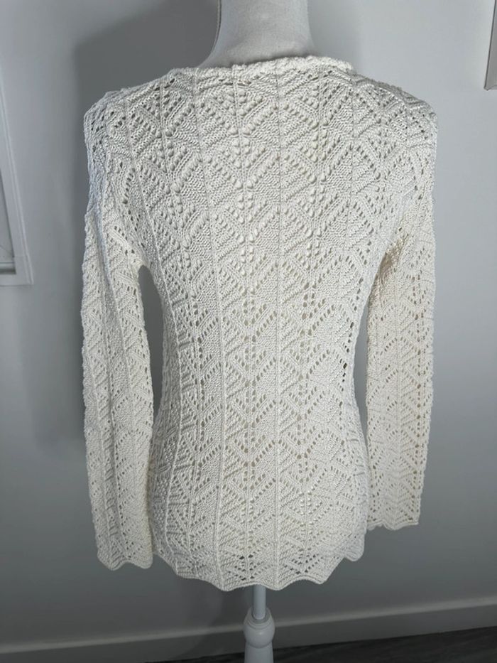 Pull en crochet tricot maille ajourée blanc Vintage T38 M - photo numéro 5