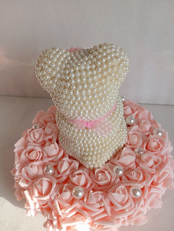 Composition florale, ourson en perles - photo numéro 3