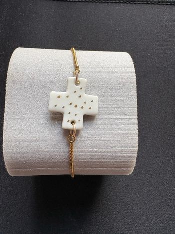 Bracelet croix porcelaine céramique chaîne acier inoxydable réglable 