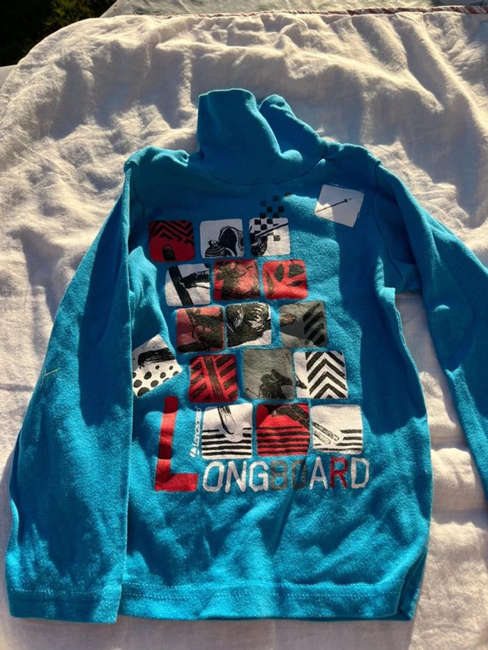 T shirt manche longue col roulé bleu turquoise