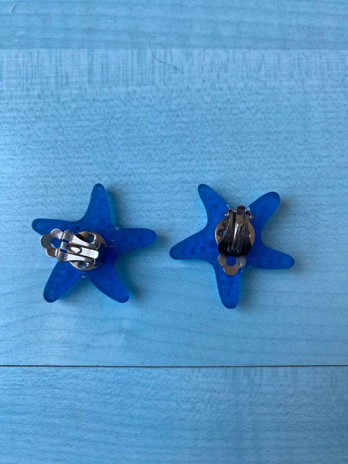 Boucles d’oreilles clip étoile de mer bleue - photo numéro 2