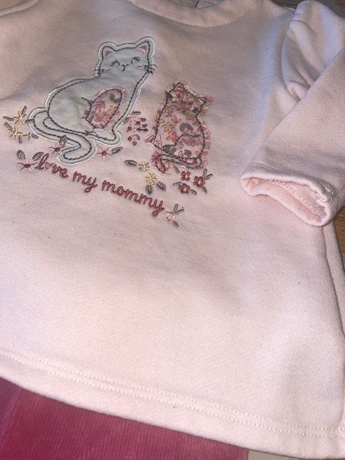 Ensemble 2 pièces pull + legging côtelé rose à motif chat bb 3 mois - photo numéro 3