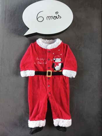 Pyjama grenouillère velours Père Noël Garçon 6 mois pingouin au pays du père Noël