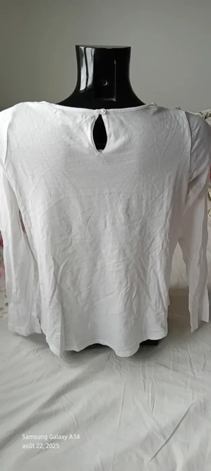Haut blanc manches longues avec dentelle ajourée fille 14 ans la halle - photo numéro 5