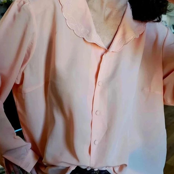 Blouse vintage rose col epaulettes - photo numéro 4