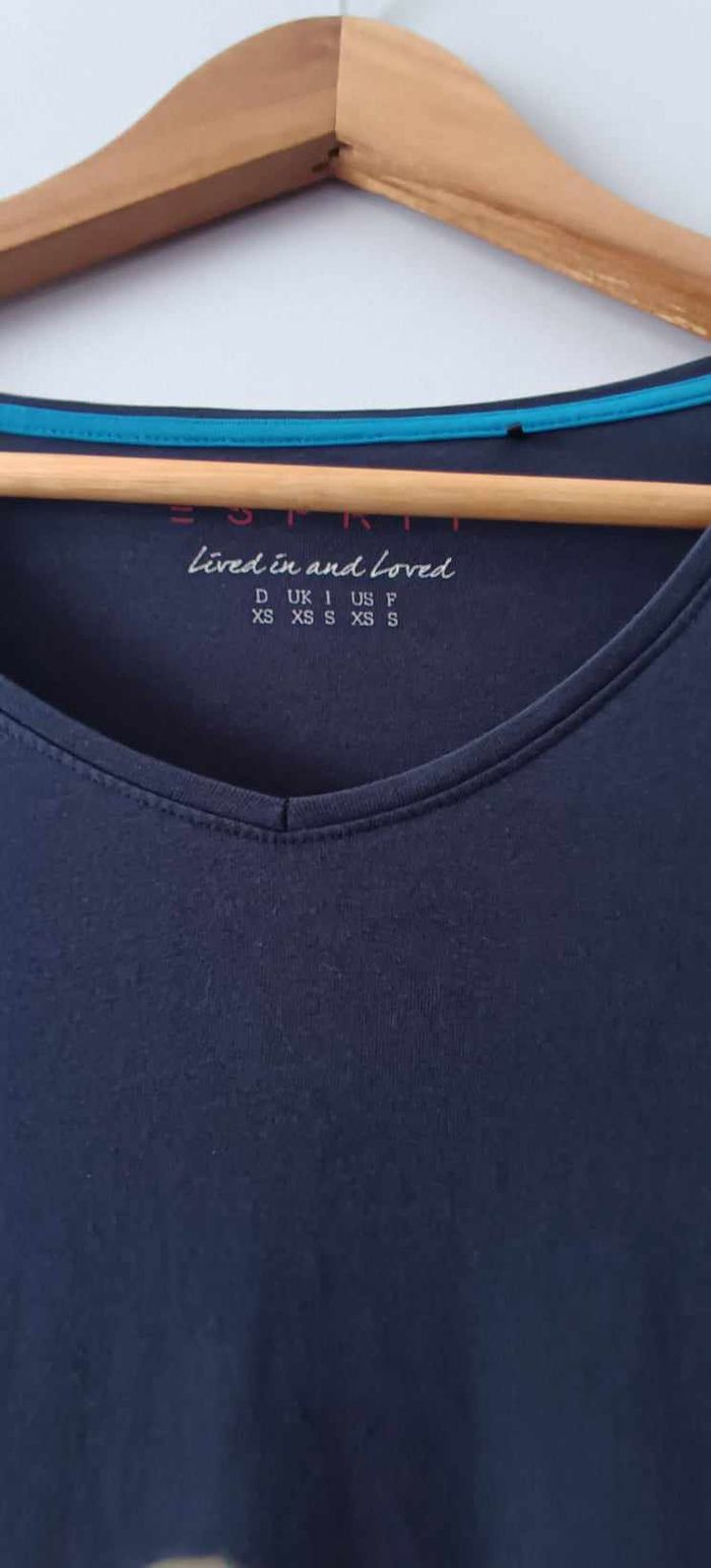 T-shirt bleu marine manches longues col V "ESPRIT" Taille S - photo numéro 3