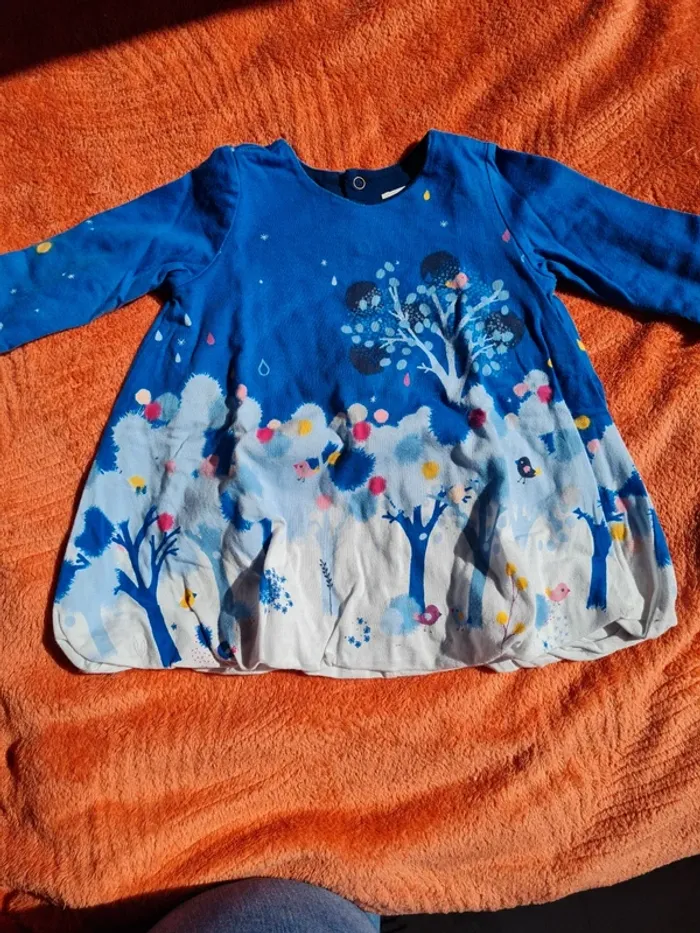 Robe catimini 6 mois forêt bleu avec oiseaux