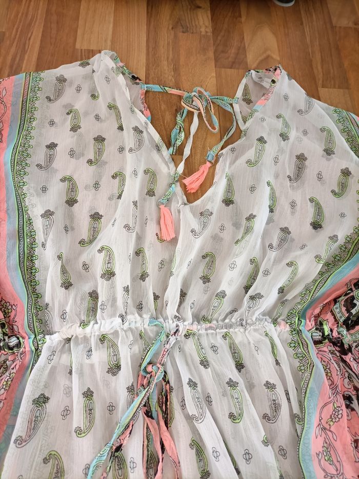 Robe de plage M-L blanc vert rose - photo numéro 4