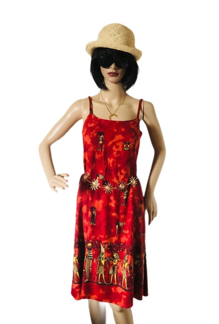 🌴Robe d’été ethnique fluide imprimé pharaons🌞Red summer dress Egyptian vibes🇪🇬 - photo numéro 5